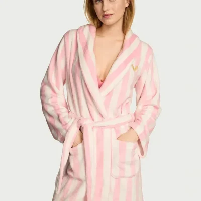 Халат Victoria's Secret Short Cozy Plush Robe рожева смужка