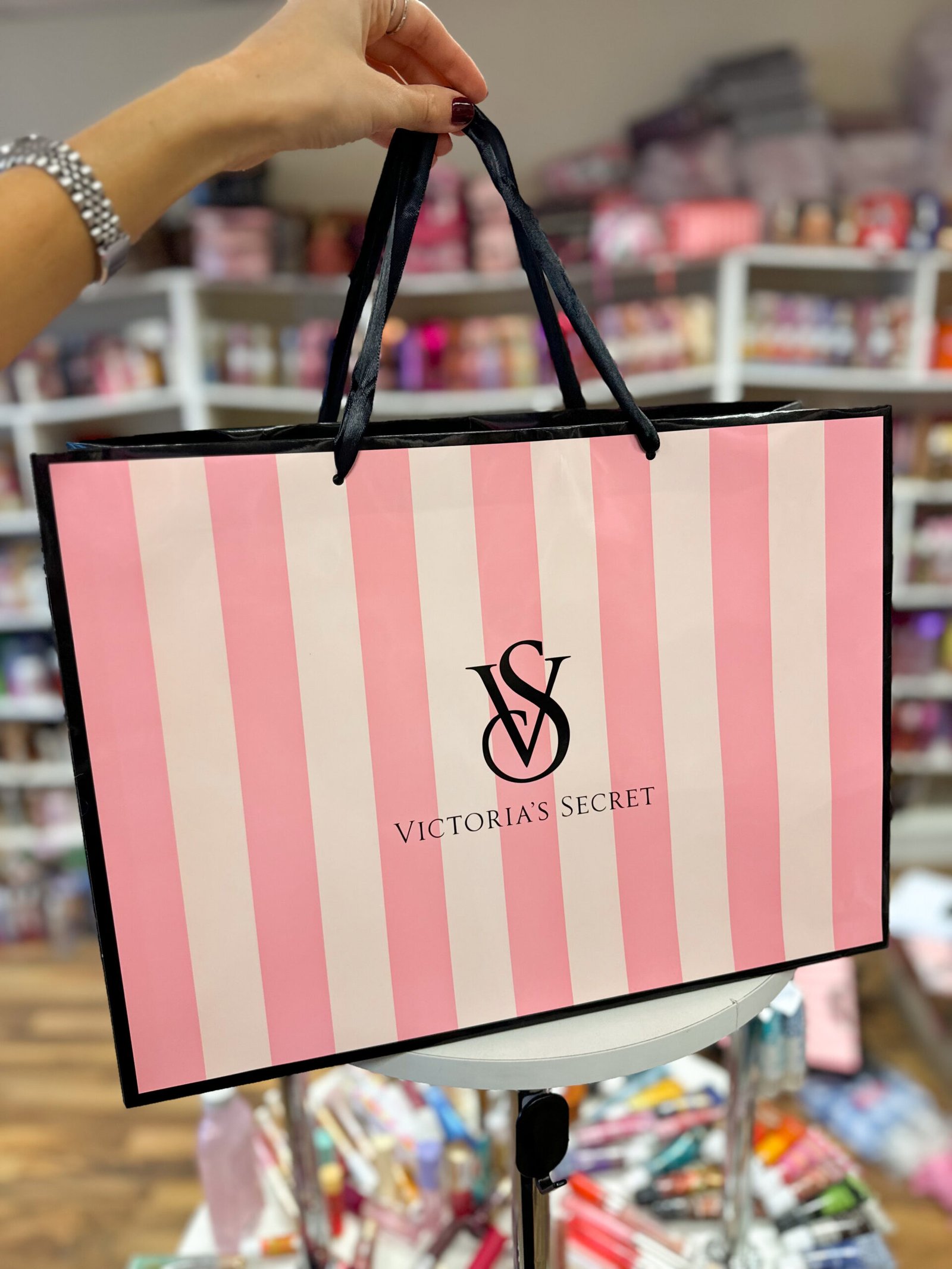 Подарунковий пакет Victoria's Secret смужка з лого (XL розмір)